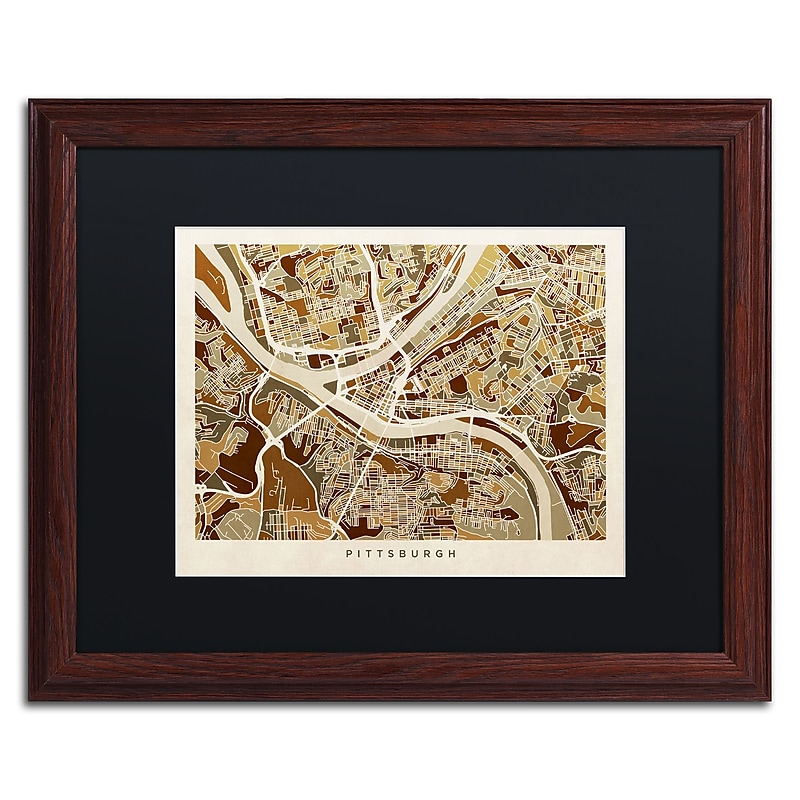 Trademark Fine Art ''Pittsburgh Street Map'' by Michael Tompsett 16" x 20" Black Matted Wood Frame (MT0861-W1620BMF) image 1