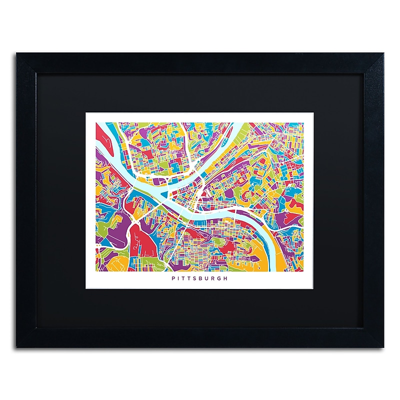 Trademark Fine Art ''Pittsburgh Street Map'' by Michael Tompsett 16" x 20" Black Matted Black Frame (MT0862-B1620BMF) image 1