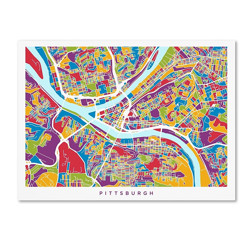 Trademark Fine Art ''Pittsburgh Pennsylvania Street Map'' by Michael Tompsett 35" x 47" Canvas Art (MT0862-C3547GG) image 1