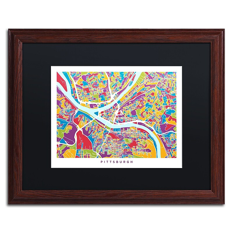 Trademark Fine Art ''Pittsburgh Street Map'' by Michael Tompsett 16" x 20" Black Matted Wood Frame (MT0862-W1620BMF) image 1
