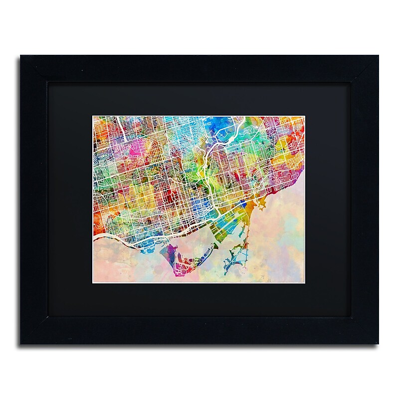 Trademark Fine Art ''Toronto Street Map'' by Michael Tompsett 11" x 14" Black Matted Black Frame (MT0863-B1114BMF) image 1