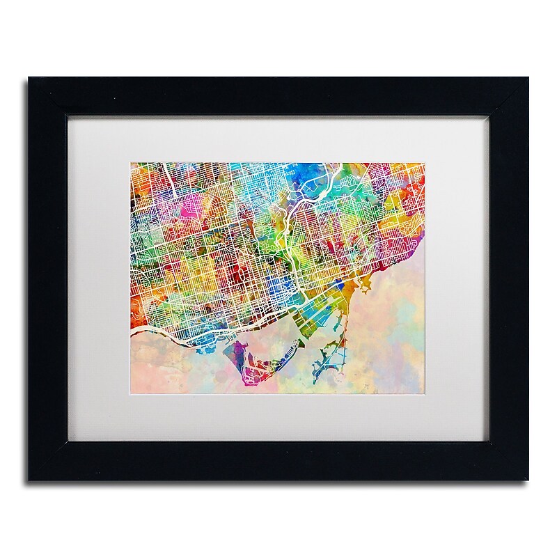 Trademark Fine Art ''Toronto Street Map'' by Michael Tompsett 11" x 14" White Matted Black Frame (MT0863-B1114MF) image 1