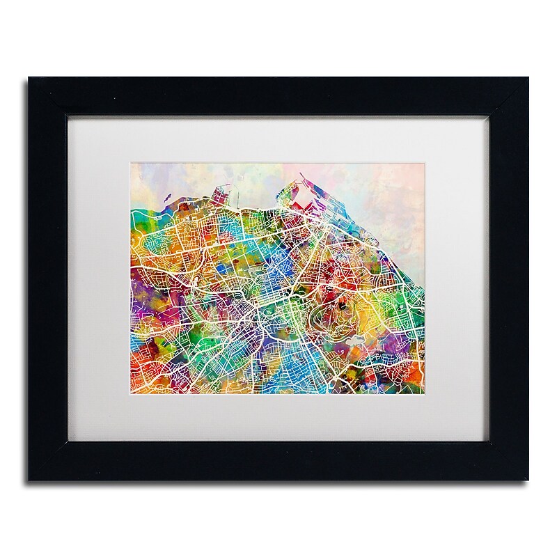 Trademark Fine Art ''Edinburgh Street Map'' by Michael Tompsett 11" x 14" White Matted Black Frame (MT0866-B1114MF) image 1