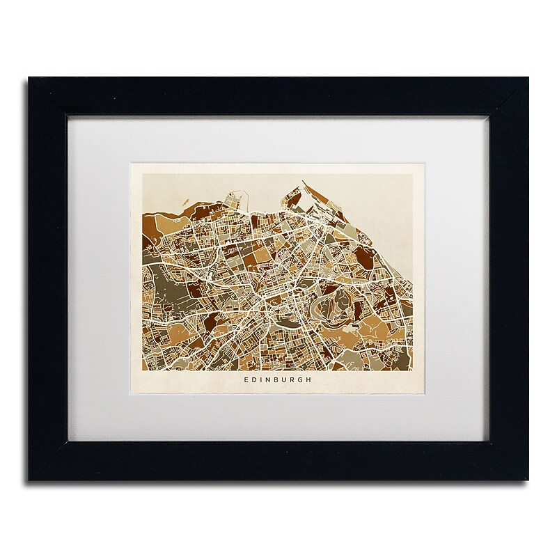 Trademark Fine Art ''Edinburgh Street Map II'' by Michael Tompsett 11" x 14" White Matted Black Frame (MT0867-B1114MF) image 1