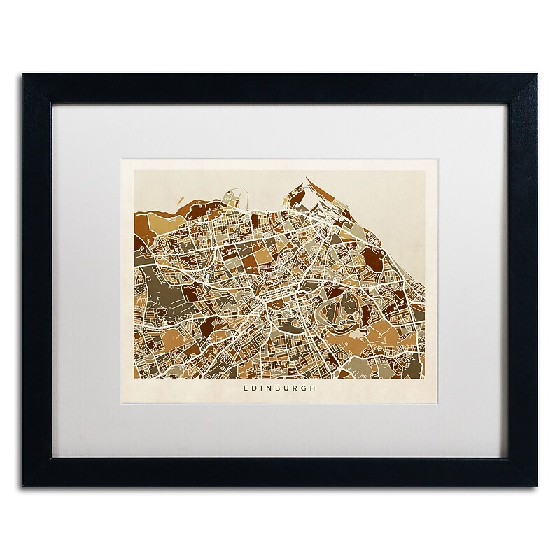 Trademark Fine Art ''Edinburgh Street Map II'' by Michael Tompsett 16" x 20" White Matted Black Frame (MT0867-B1620MF) image 1