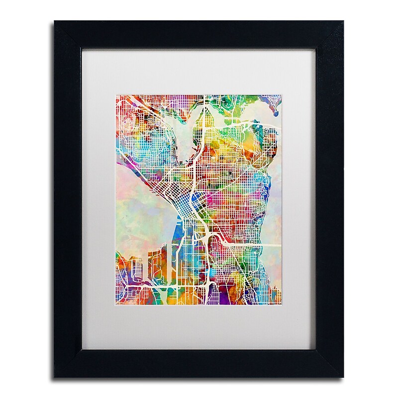 Trademark Fine Art ''Seattle Washington Street Map'' by Michael Tompsett 11" x 14" Black Frame (MT0869-B1114MF) image 1