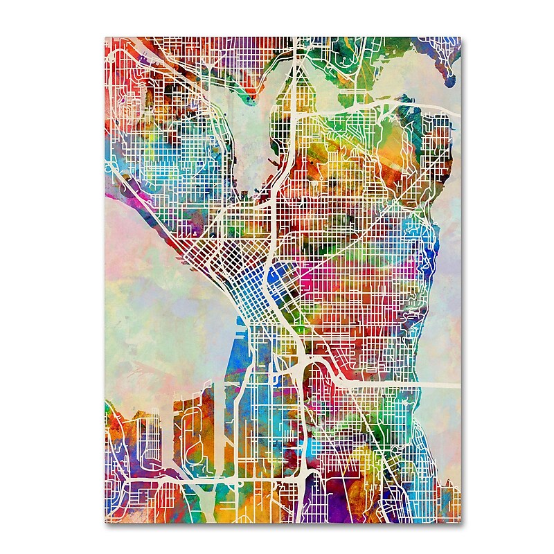 Trademark Fine Art ''Seattle Washington Street Map'' by Michael Tompsett 35" x 47" Canvas Art (MT0869-C3547GG) image 1