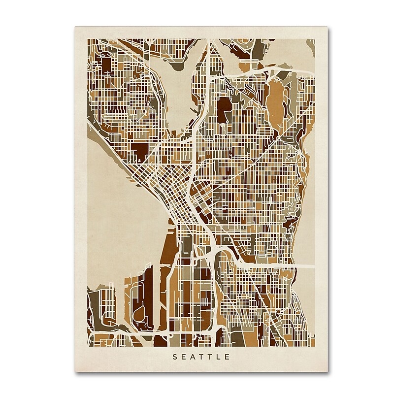Trademark Fine Art ''Seattle Washington Street Map'' by Michael Tompsett 35" x 47" Canvas Art (MT0870-C3547GG) image 1