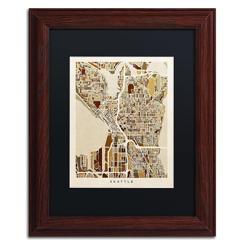 Trademark Fine Art ''Seattle Washington Street Map II'' by Michael Tompsett 11" x 14" Wood Frame (MT0870-W1114BMF) image 1