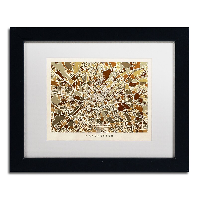 Trademark Fine Art ''Manchester England Street Map II'' by Michael Tompsett 11" x 14" Black Frame (MT0872-B1114MF) image 1