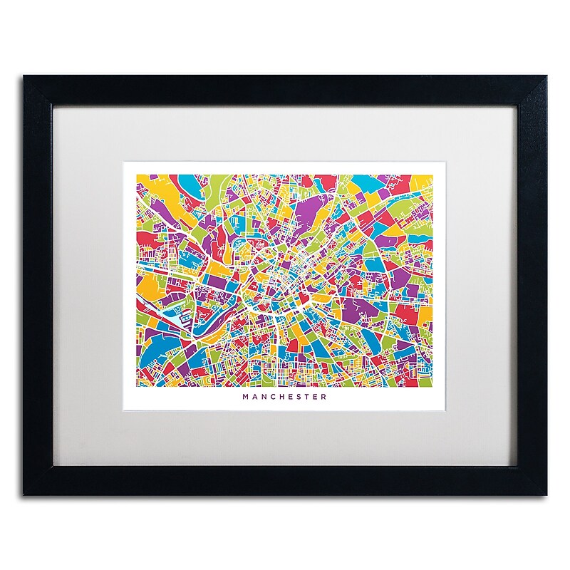 Trademark Fine Art ''Manchester England Street Map III'' by Michael Tompsett 16" x 20" Black Frame (MT0873-B1620MF) image 1