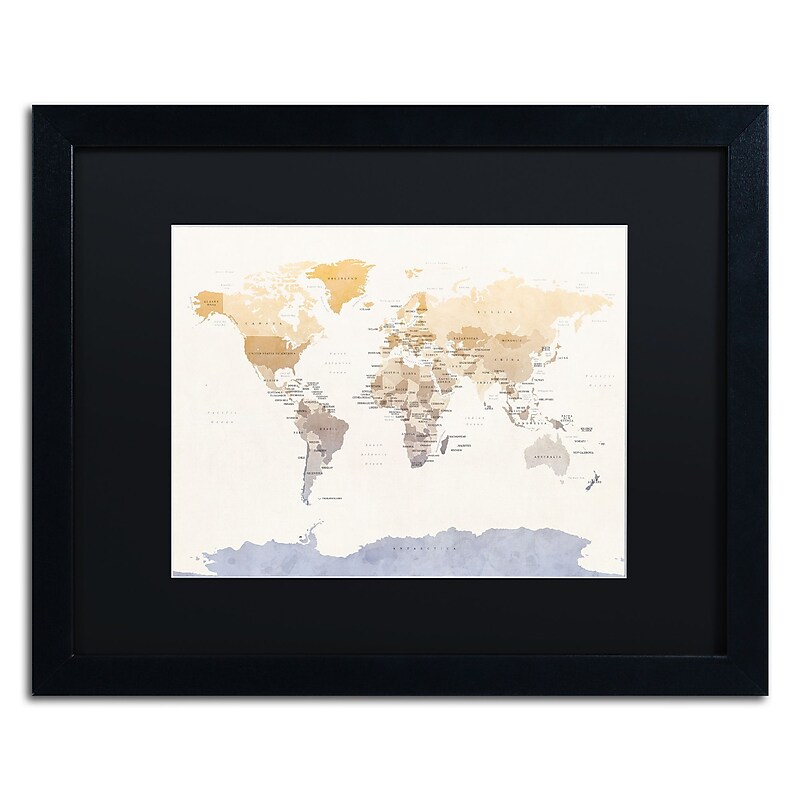 Trademark Fine Art ''Political Map of the World'' by Michael Tompsett 16" x 20" Black Matted Black Frame (MT0874-B1620BMF) image 1