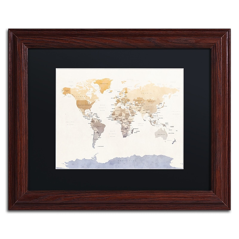 Trademark Fine Art ''Political Map of the World'' by Michael Tompsett 11" x 14" Black Matted Wood Frame (MT0874-W1114BMF) image 1
