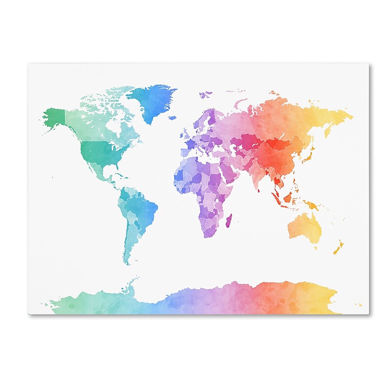 Trademark Fine Art ''Watercolor Map of the World'' by Michael Tompsett 24" x 32" Canvas Art (MT0875-C2432GG) image 1