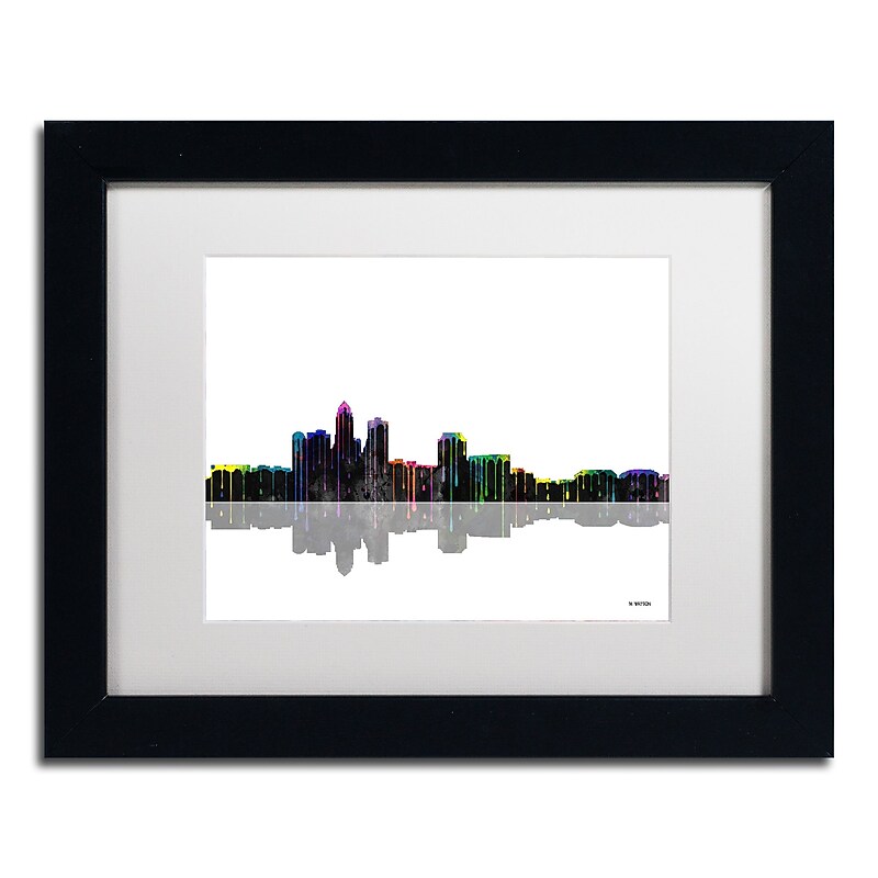 Trademark Fine Art ''Des Moines Iowa Skyline'' by Marlene Watson 11" x 14" White Matted Black Frame (MW0050-B1114MF) image 1