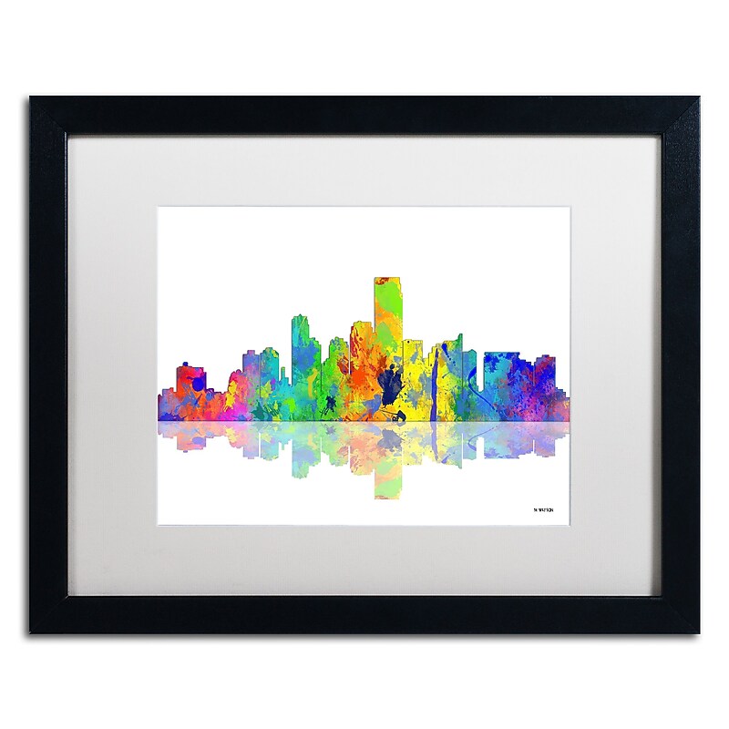 Trademark Fine Art ''Jersey City New Jersey Skyline'' by Marlene Watson 16" x 20" White Matted Black Frame (MW0051-B1620MF) image 1