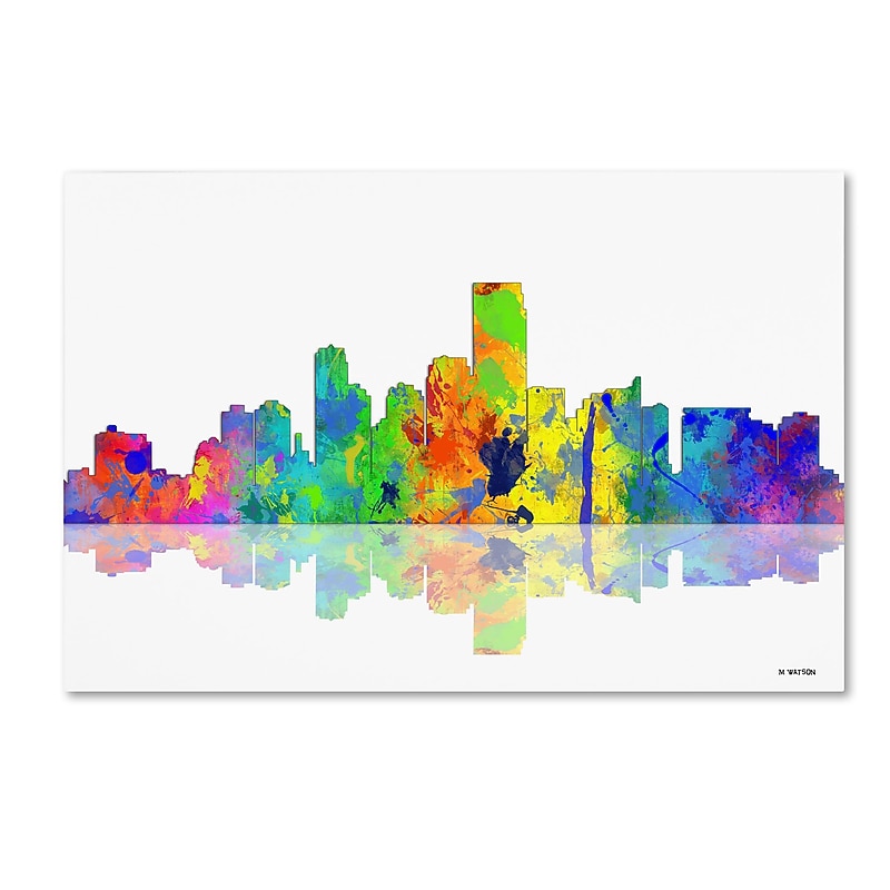 Trademark Fine Art ''Jersey City New Jersey Skyline'' by Marlene Watson 22" x 32" Canvas Art (MW0051-C2232GG) image 1