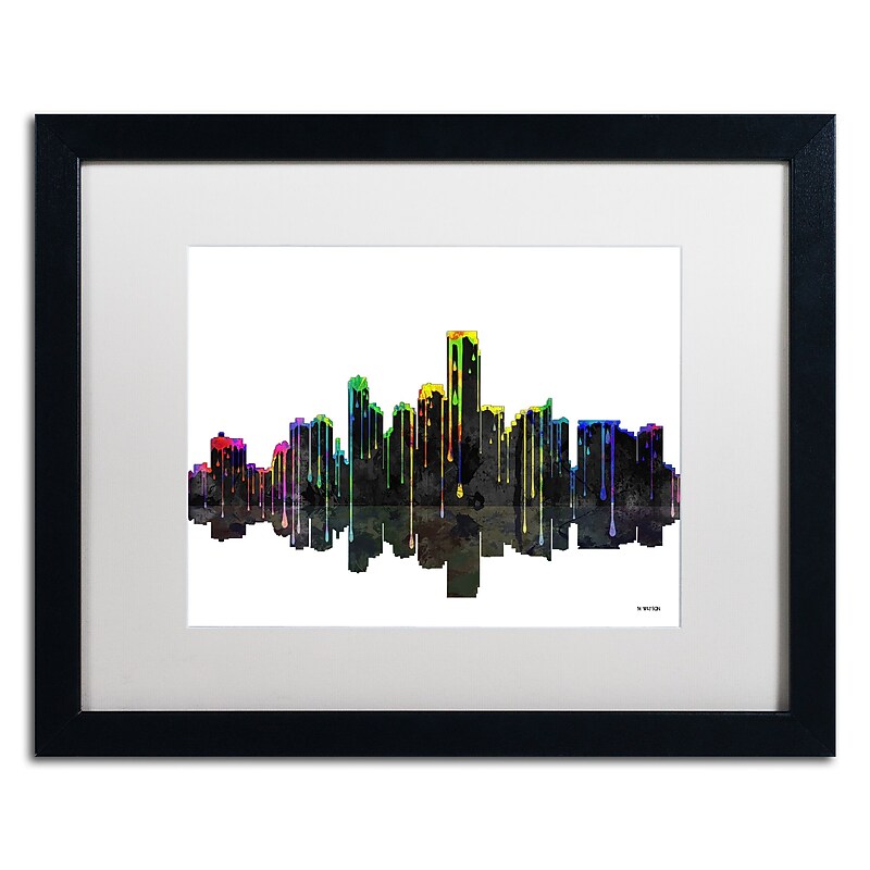 Trademark Fine Art ''Jersey City New Jersey Skyline'' by Marlene Watson 16" x 20" White Matted Black Frame (MW0052-B1620MF) image 1