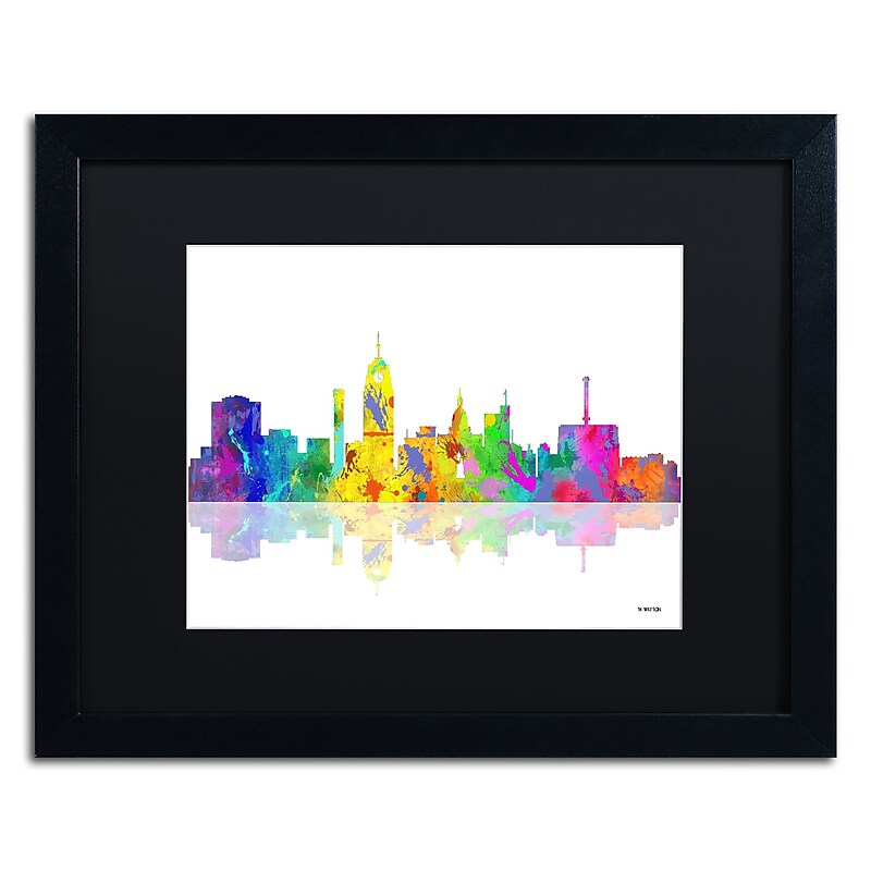 Trademark Fine Art ''Lansing Michigan Skyline'' by Marlene Watson 16" x 20" Black Matted Black Frame (MW0053-B1620BMF) image 1