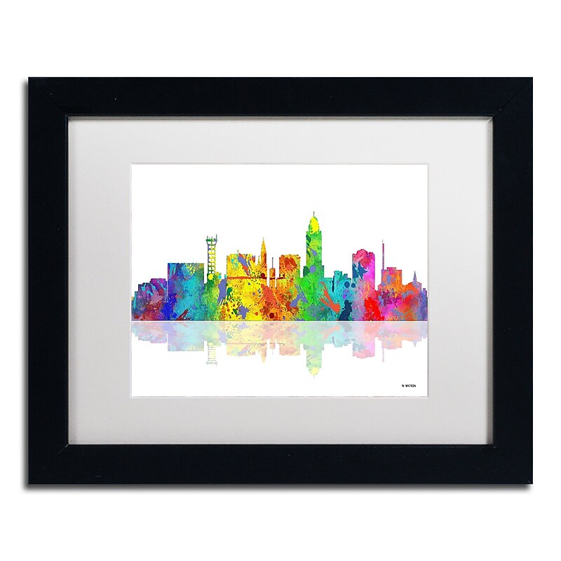 Trademark Fine Art ''Lincoln Nebraska Skyline'' by Marlene Watson 11" x 14" White Matted Black Frame (MW0056-B1114MF) image 1
