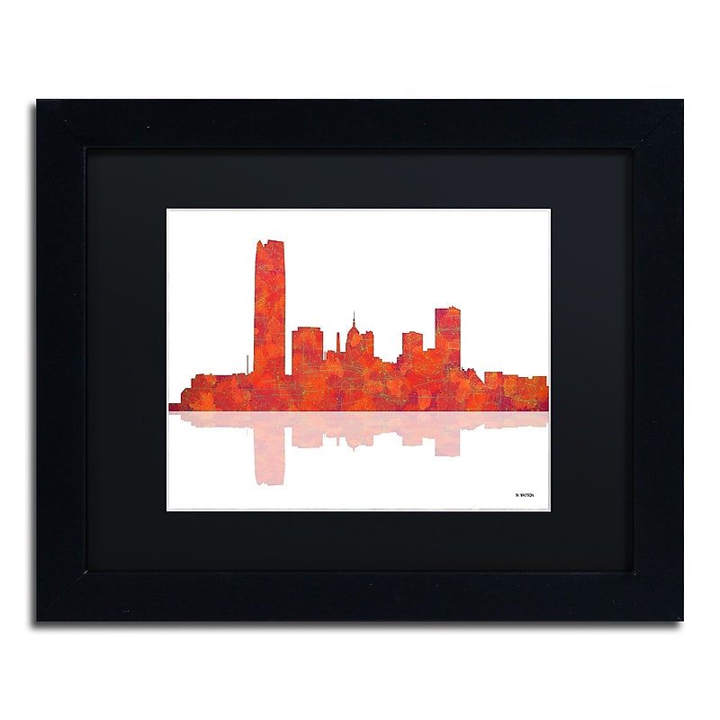 Trademark Fine Art ''Oklahoma City Oklahoma Skyline'' by Marlene Watson 11" x 14" Black Matted Black Frame (MW0063-B1114BMF) image 1