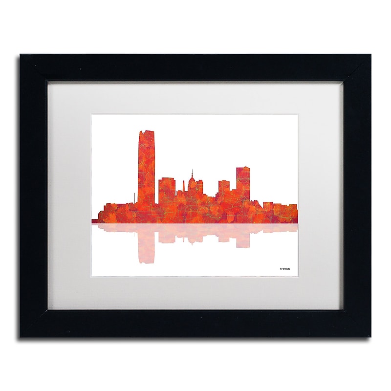 Trademark Fine Art ''Oklahoma City Oklahoma Skyline'' by Marlene Watson 11" x 14" White Matted Black Frame (MW0063-B1114MF) image 1