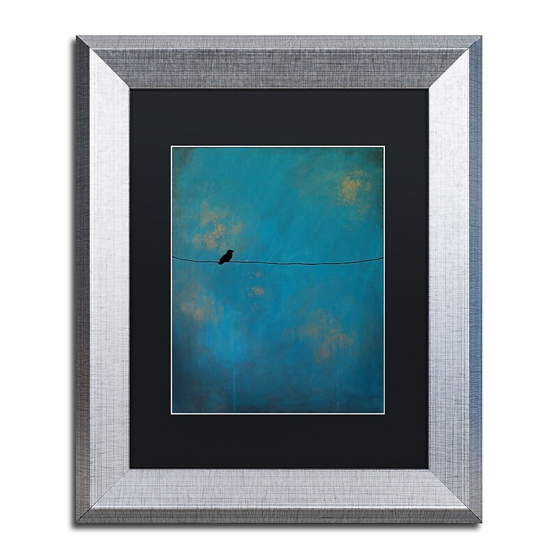 Trademark Fine Art ''Lone Bird Blue'' by Nicole Dietz 11" x 14" Black Matted Silver Frame (ND073-S1114BMF) image 1