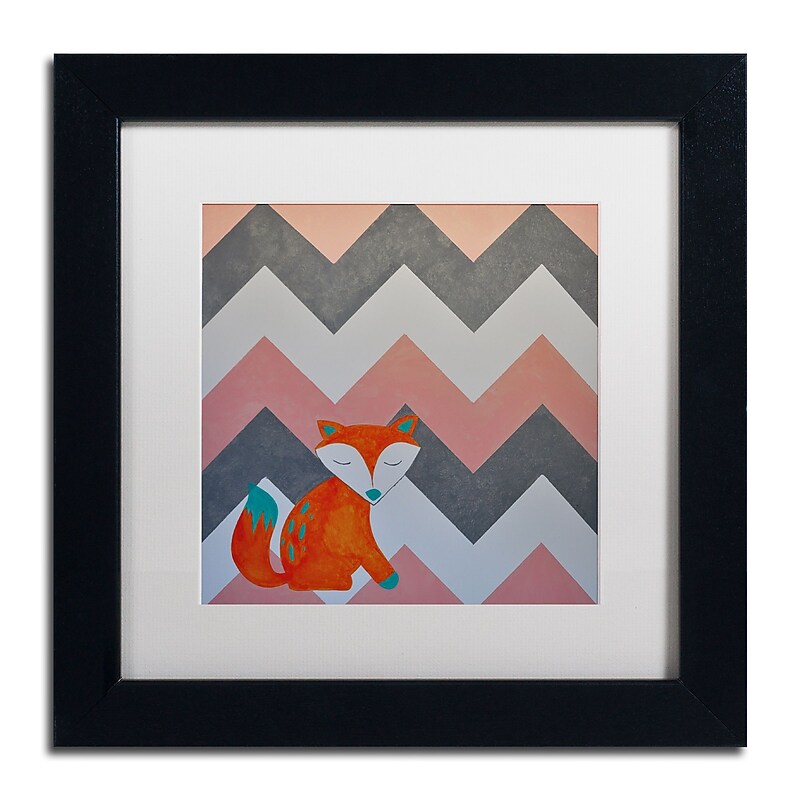 Trademark Fine Art ''Fox on Chevron'' by Nicole Dietz 11" x 11" White Matted Black Frame (ND092-B1111MF) image 1
