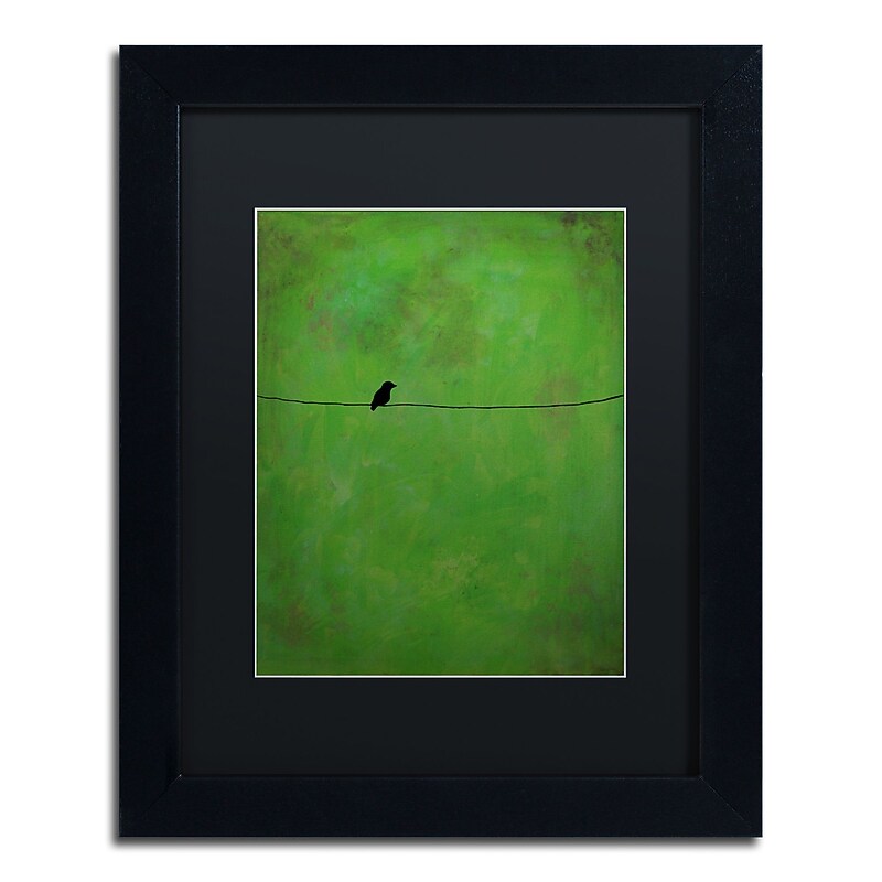 Trademark Fine Art ''Lone Bird Green'' by Nicole Dietz 11" x 14" Black Matted Black Frame (ND095-B1114BMF) image 1