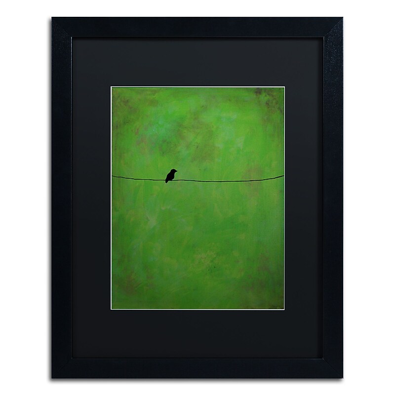 Trademark Fine Art ''Lone Bird Green'' by Nicole Dietz 16" x 20" Black Matted Black Frame (ND095-B1620BMF) image 1