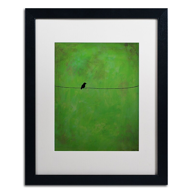 Trademark Fine Art ''Lone Bird Green'' by Nicole Dietz 16" x 20" White Matted Black Frame (ND095-B1620MF) image 1