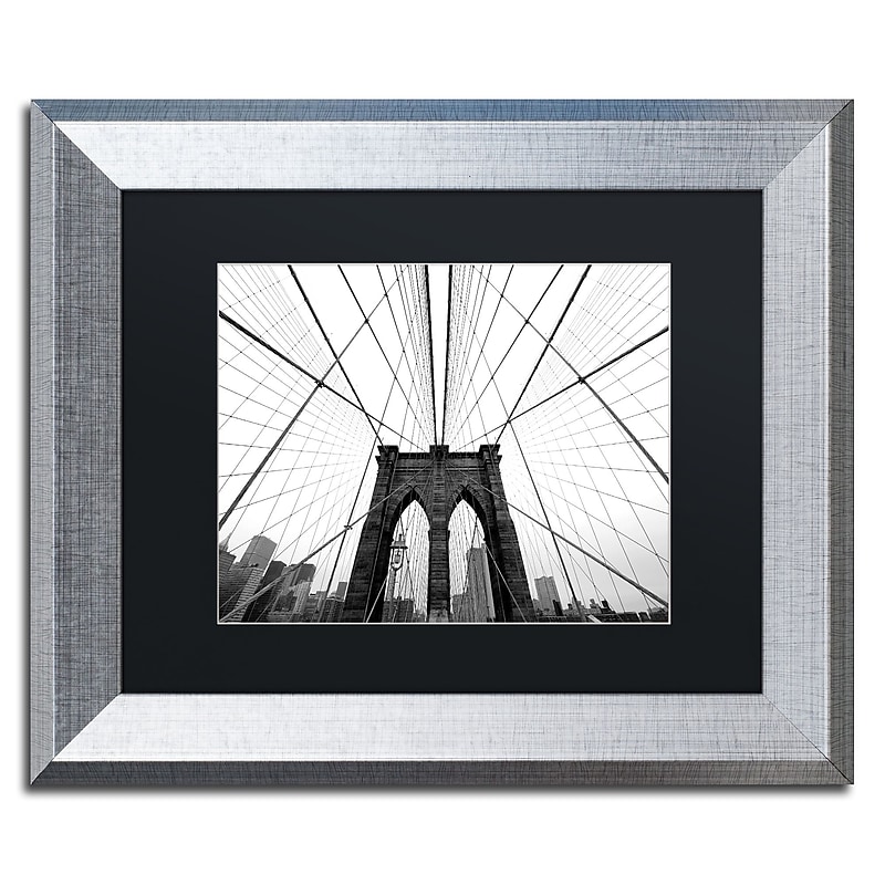 Trademark Fine Art ''NYC Brooklyn Bridge'' by Nina Papiorek 11" x 14" Black Matted Silver Frame (NP0001-S1114BMF) image 1