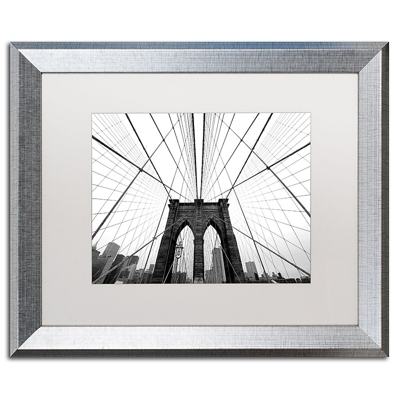 Trademark Fine Art ''NYC Brooklyn Bridge'' by Nina Papiorek 16" x 20" White Matted Silver Frame (NP0001-S1620MF) image 1