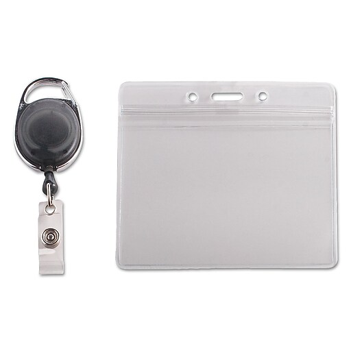 Advantus Resealable Id Badge Holder, Cord Reel, Horizontal, 3 3/4 X 2 5