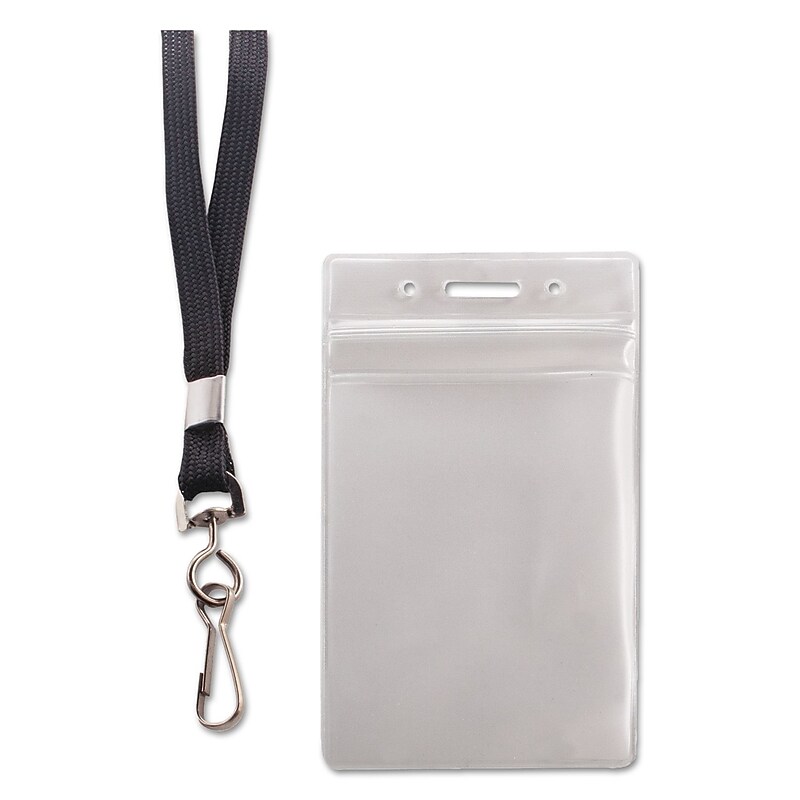Advantus Resealable Id Badge Holder with Lanyard, 2 5/8" x 3 3/4", Clear, 20/pack (91131) image 1
