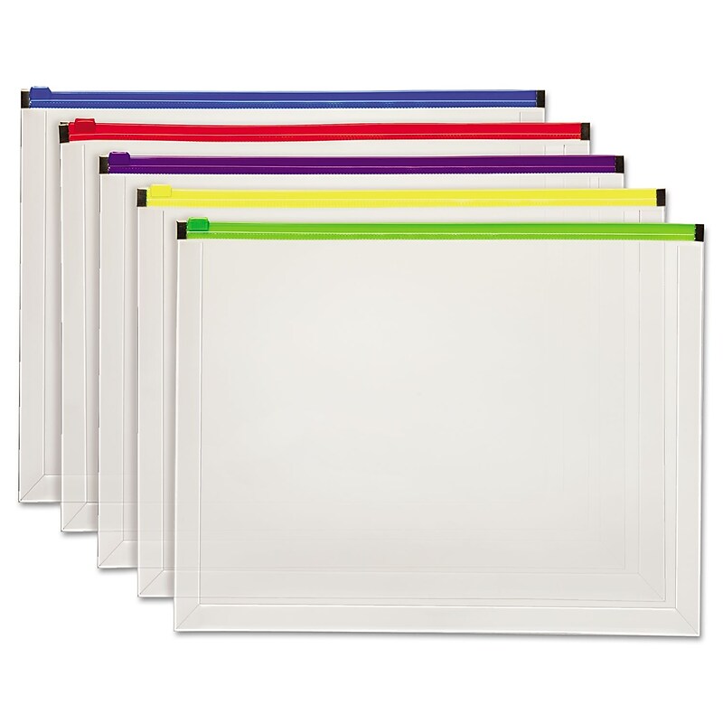 Pendaflex Poly Zip Plastic Zip Document Envelope, 10" x 13", Assorted Colors, 5/Pack (85292) image 1