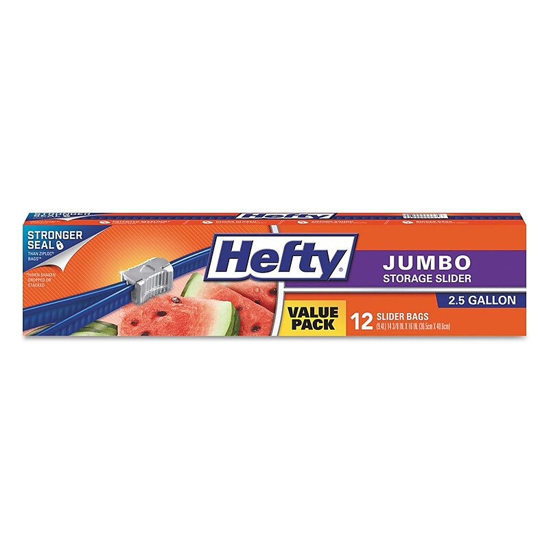 Hefty Slider Bags, 2.5gal, 0.9 Mil, Clear, 12/box, 9 Boxes/carton image 1