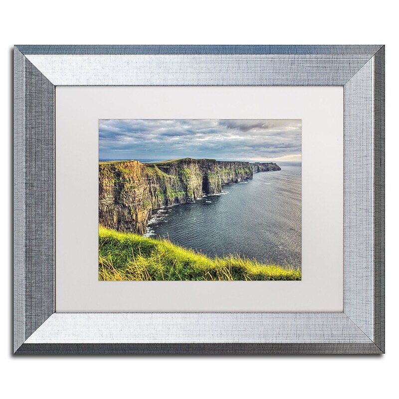 Trademark Fine Art ''Cliffs of Moher Ireland'' by Pierre Leclerc 11" x 14" White Matted Silver Frame (PL0021-S1114MF) image 1