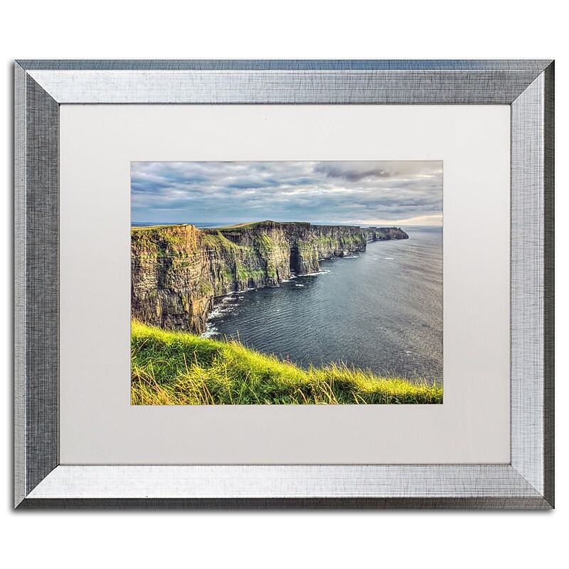 Trademark Fine Art ''Cliffs of Moher Ireland'' by Pierre Leclerc 16" x 20" White Matted Silver Frame (PL0021-S1620MF) image 1