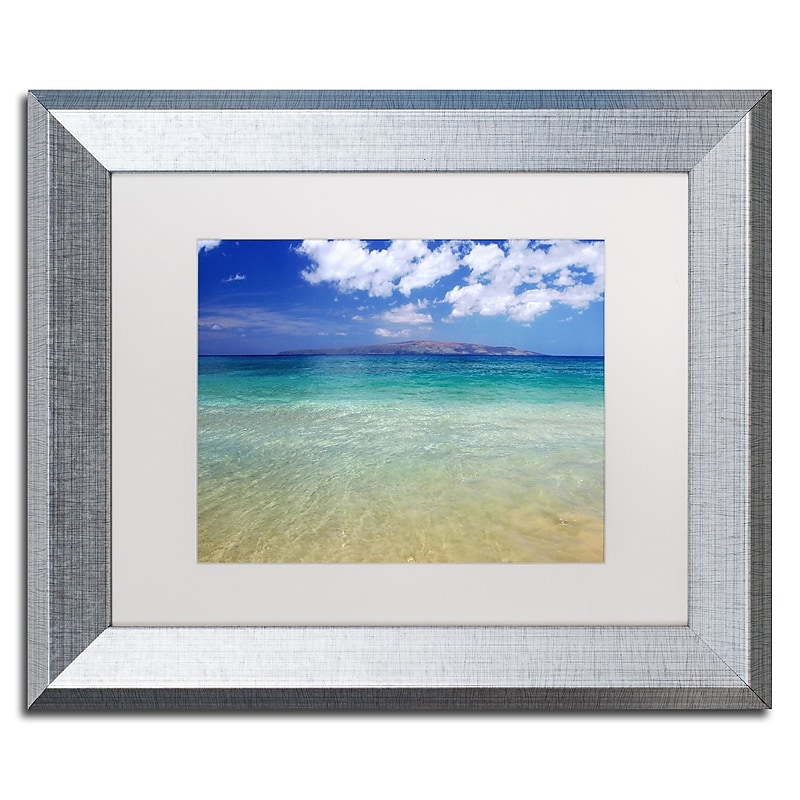 Trademark Fine Art ''Hawaii Blue Beach'' by Pierre Leclerc 11" x 14" White Matted Silver Frame (PL0038-S1114MF) image 1