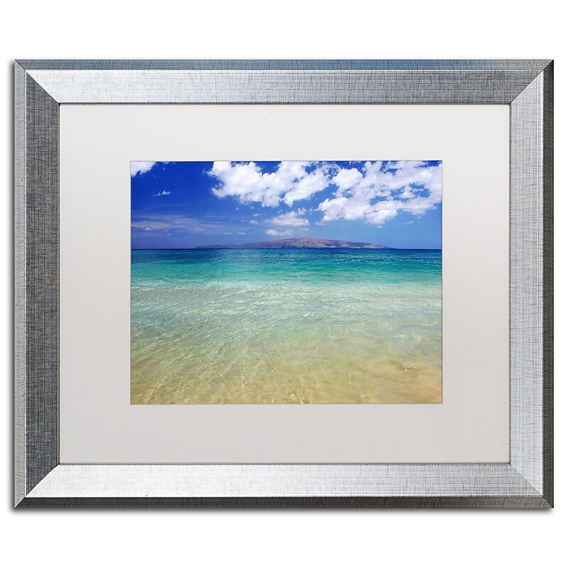 Trademark Fine Art ''Hawaii Blue Beach'' by Pierre Leclerc 16" x 20" White Matted Silver Frame (PL0038-S1620MF) image 1
