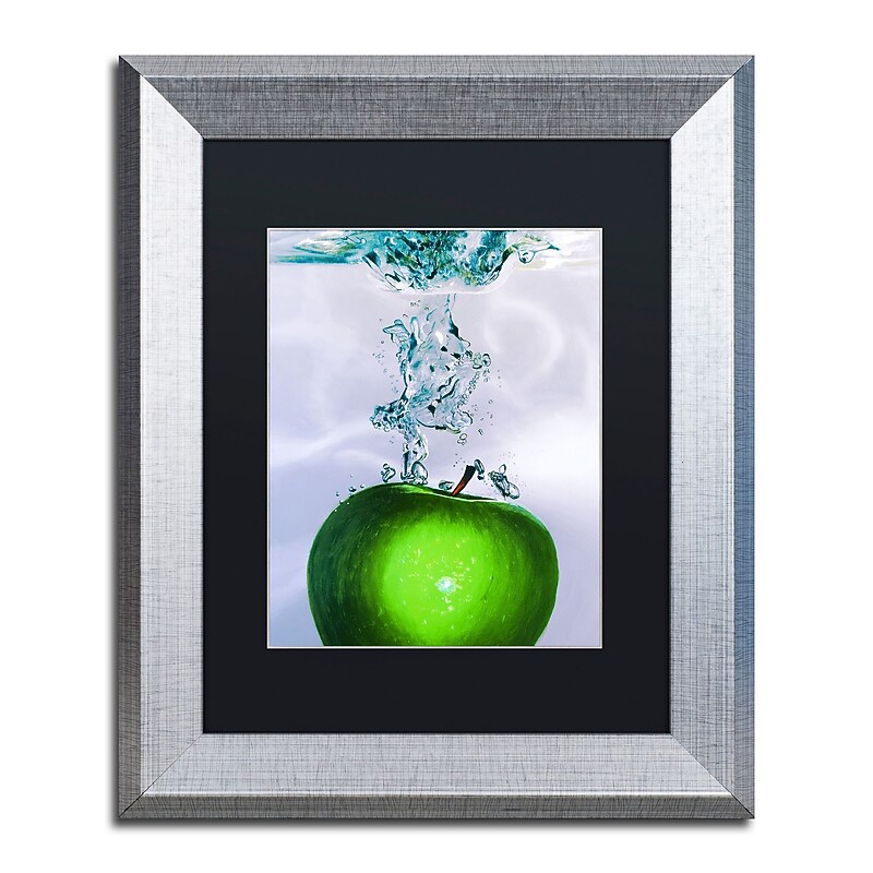 Trademark Fine Art ''Apple Splash II'' by Roderick Stevens 11" x 14" Black Matted Silver Frame (RS011-S1114BMF) image 1