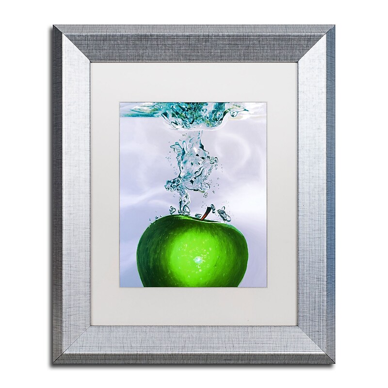 Trademark Fine Art ''Apple Splash II'' by Roderick Stevens 11" x 14" White Matted Silver Frame (RS011-S1114MF) image 1