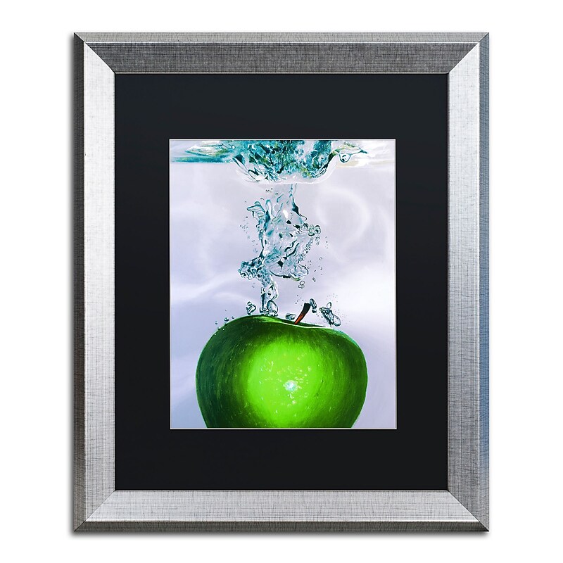 Trademark Fine Art ''Apple Splash II'' by Roderick Stevens 16" x 20" Black Matted Silver Frame (RS011-S1620BMF) image 1