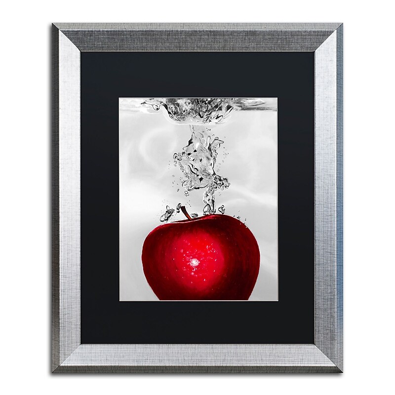 Trademark Fine Art ''Red Apple Splash'' by Roderick Stevens 16" x 20" Black Matted Silver Frame (RS012-S1620BMF) image 1