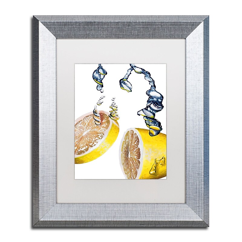 Trademark Fine Art ''Lemon Splash II'' by Roderick Stevens 11" x 14" White Matted Silver Frame (RS022-S1114MF) image 1