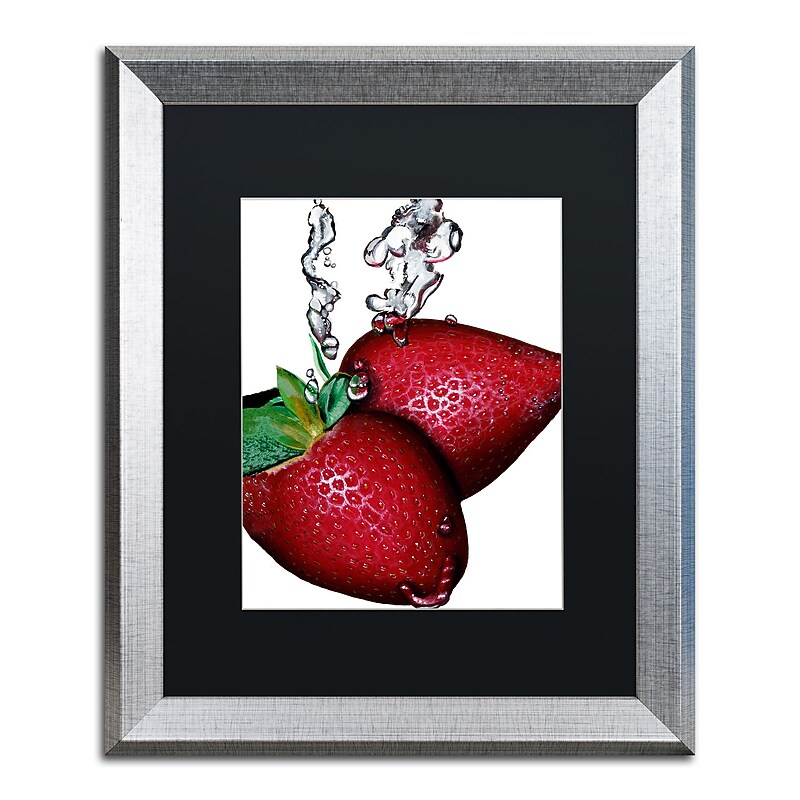 Trademark Fine Art ''Strawberry Splash II'' by Roderick Stevens 16" x 20" Black Matted Silver Frame (RS023-S1620BMF) image 1
