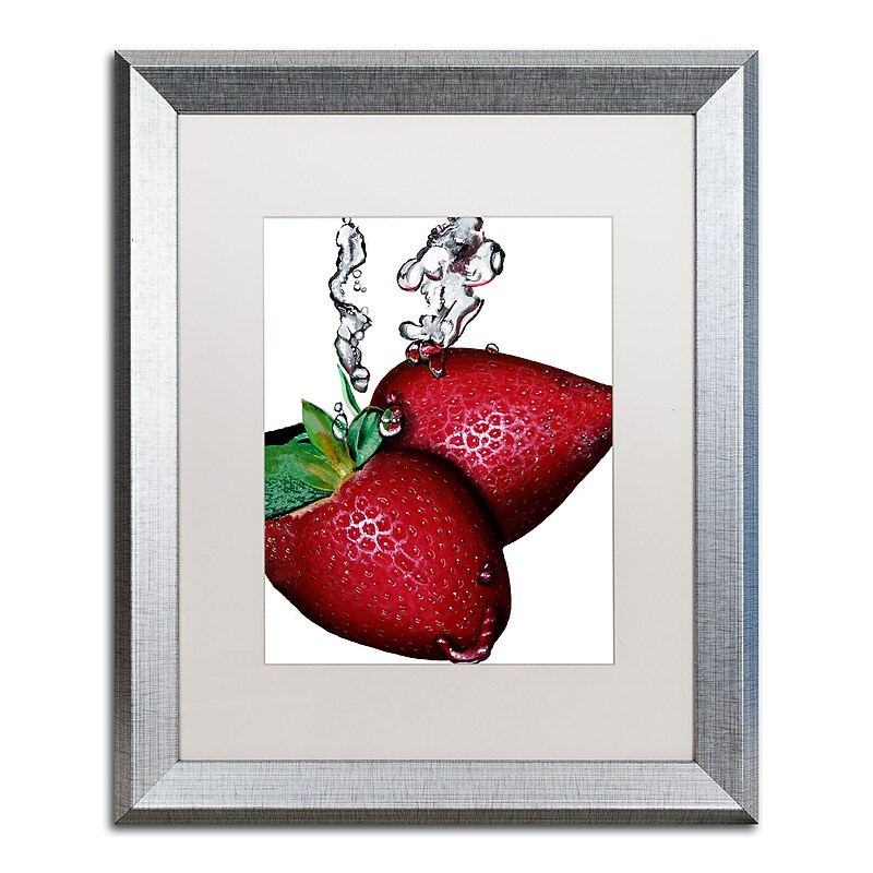 Trademark Fine Art ''Strawberry Splash II'' by Roderick Stevens 16" x 20" White Matted Silver Frame (RS023-S1620MF) image 1