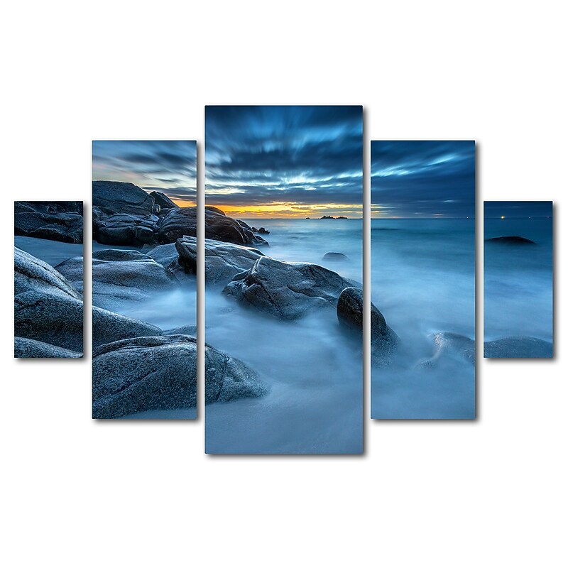 Trademark Fine Art ''Blue Hour for a Blue Ocean'' by Mathieu Rivrin 3.3' x 4.8' Multi Panel Art Set (RV0033-P5-SET) image 1