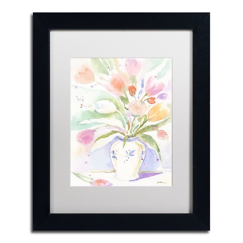 Trademark Fine Art ''The Vase of Tulips'' by Sheila Golden 11" x 14" White Matted Black Frame (SG5739-B1114MF) image 1